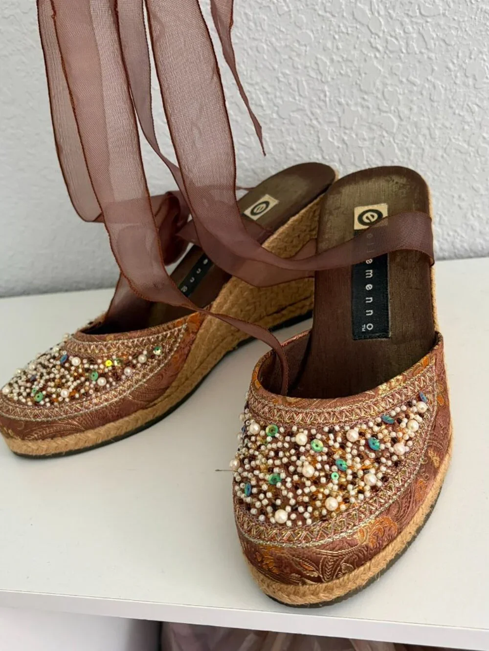 Ellemenno size 9.5 beaded y2k Espadrille Wedge Shoes